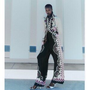 ZARA NEW WOMAN FLORAL PRINT STRAIGHT CUT PANTS TROUSERS BLACK PINK XS S M L